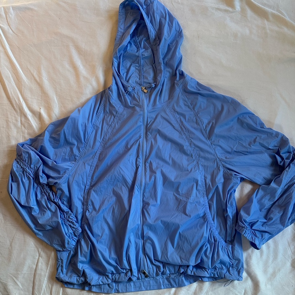 Athleta NEW light blue windbreaker with hood size L